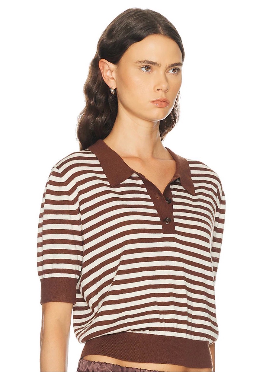 Renggli Silk Cashmere Stripe Knit Polo Top Xxs — image 3 of 3